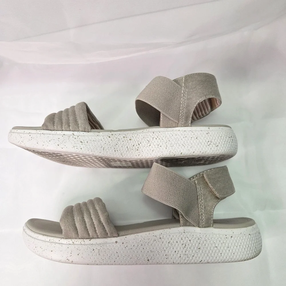Skechers Bobs Summer Skipper Optical Chill Plush Foam Sandal Taupe Sz 9 Comfort - Picture 6 of 8